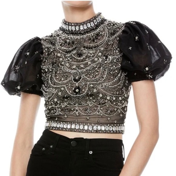 Alice + Olivia Cropped Embellished Top - Picture 1 of 7